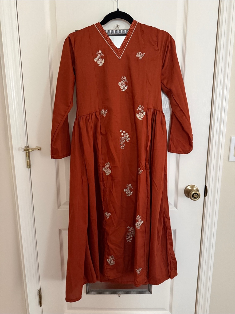 Rust Embroidered Indian Dress